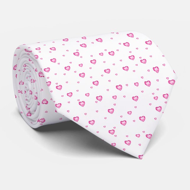 Vita och Shock rosa Diamonds Hearts Mönster Slips (Rullad)