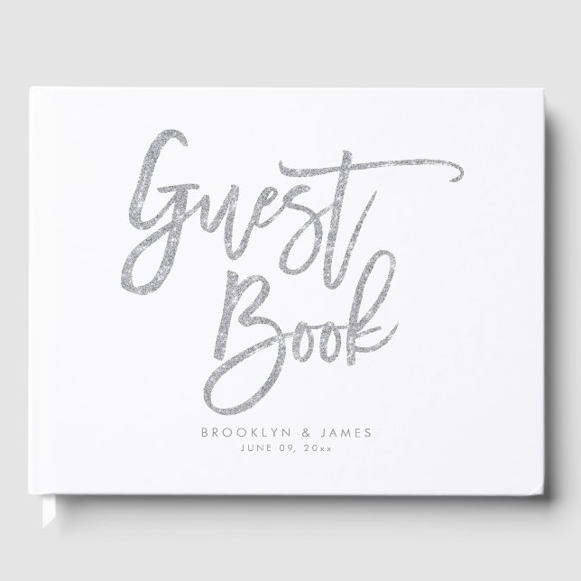Vita och Silver Bröllop Guest Bok (Framsida)