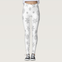 Vita och Silver Snöflingor Leggings