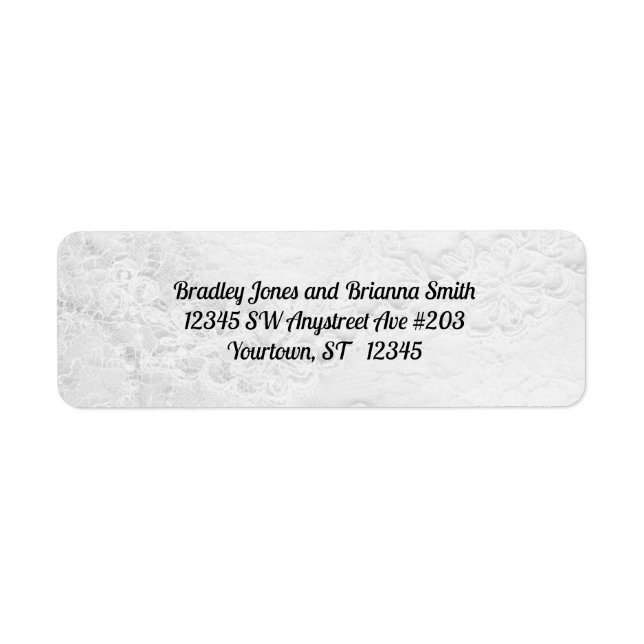 Vita och Silver Snöre och pärlor på Satin Bröllop Returadress Etikett (Framsidan)