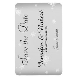 Vita och Silver Snowflake Bröllop spara datum Magnet