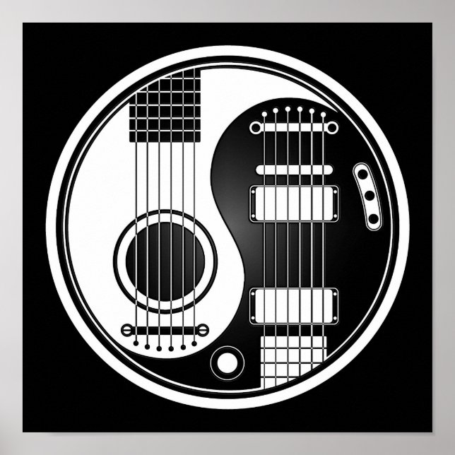 Vita och svarta akustiska Guitars Yin Yang Poster (Framsidan)