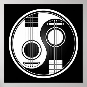 Vita och svarta akustiska Guitars Yin Yang Poster