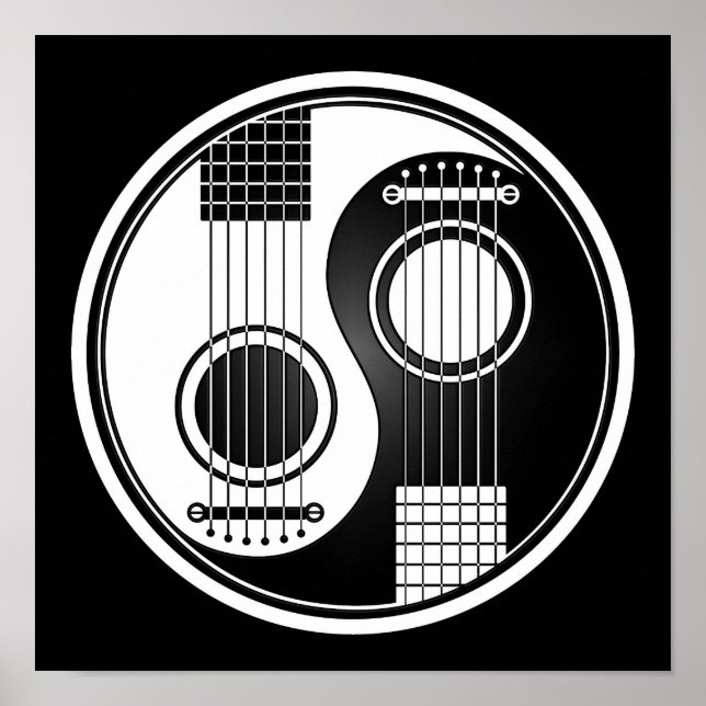 Vita och svarta akustiska Guitars Yin Yang Poster (Framsidan)