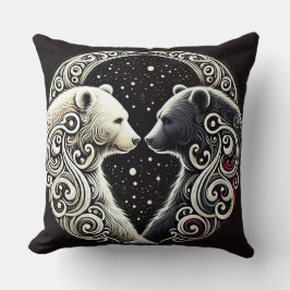 Vita och svarta björnar i en Yin Yang-design Kudde