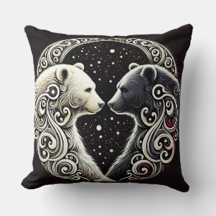 Vita och svarta björnar i en Yin Yang-design Kudde