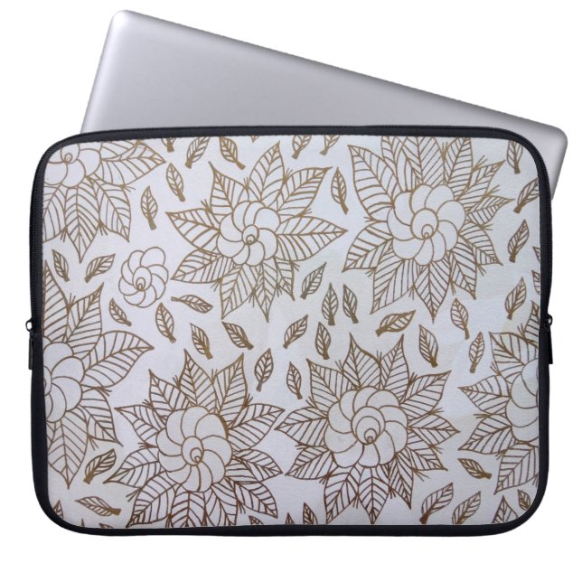 Vita och svarta blommigtar laptop fodral (Framsidan)