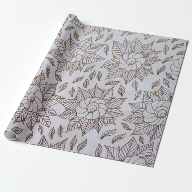 Vita och svarta blommigtar presentpapper (Utrullad)