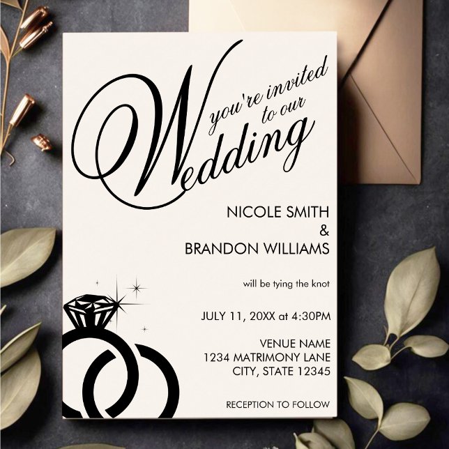 Vita och svarta Diamond Ring Bröllop Inbjudningar (White & Black Diamond Ring Wedding Invitation)