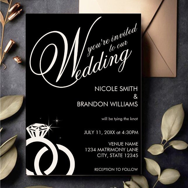 Vita och svarta Diamond Ring Bröllop Inbjudningar (White & Black Diamond Ring Wedding Invitation)