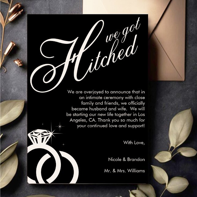 Vita och svarta Diamond Ring Photo Bröllop Meddelande (White & Black Diamond Ring Photo Wedding Announcement)