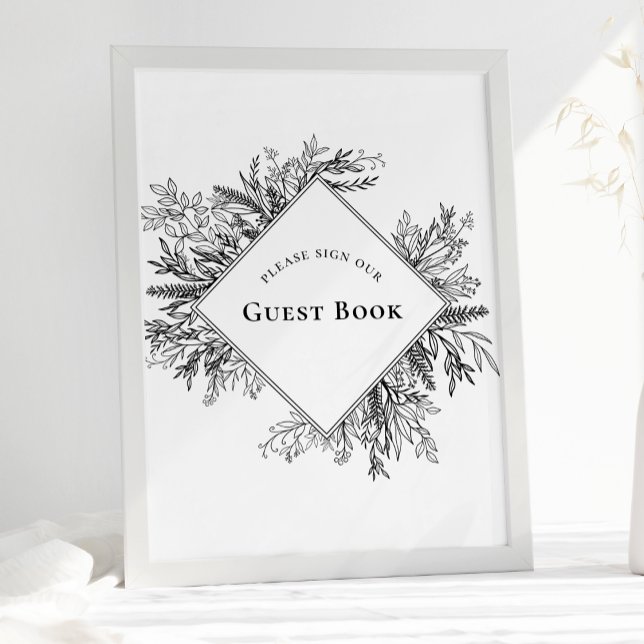 Vita och svarta Greenery Bröllop Guest Bok-tecken Poster (Skapare uppladdad)