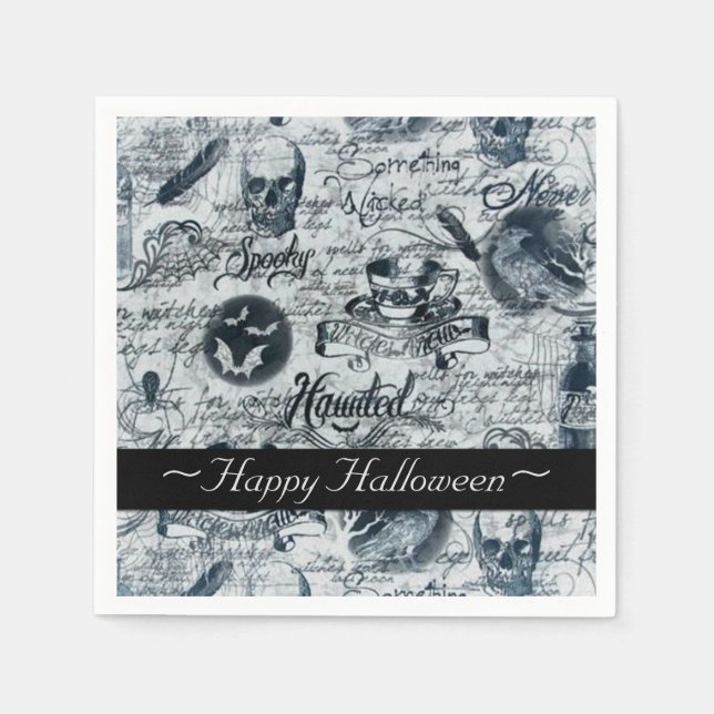 Vita och svarta, Haunted Halloween Napkins Pappersservett (Framsidan)