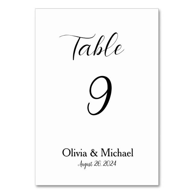 Vita och svarta minimalistiska Bröllop-Bordsnummer Bordsnummer (Framsidan)
