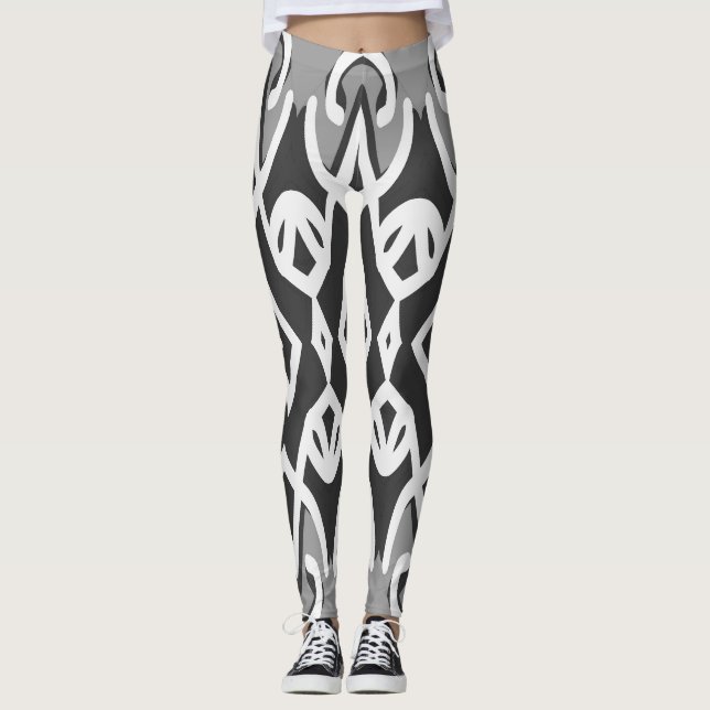 Vita och svarta "Ratti_Kreativ_Arts"-kopplingar Leggings (Framsida)