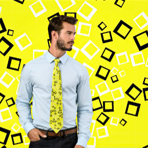 Vita och svarta Retro-fyrkanter på Neon Gult Tie Slips