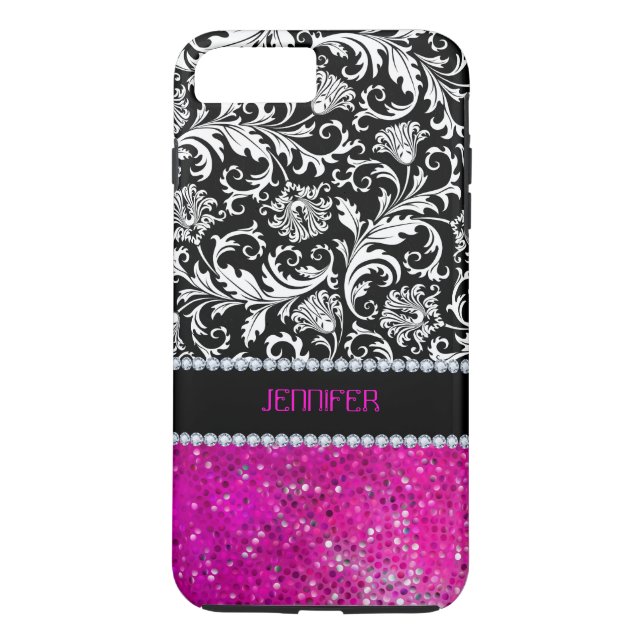 Vita och svarta Rosa Glitter och diamanter Case-Mate iPhone Skal (Baksida)