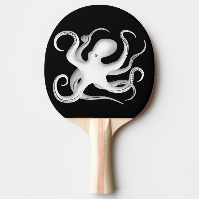 Vita och svarta stamkonst Octopus Silhouette Pingisracket (Framsidan)