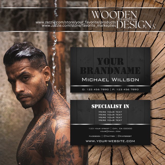 Vita och svarta träskivor Coola Trä Grain-utseende Visitkort (Skapare uppladdad)