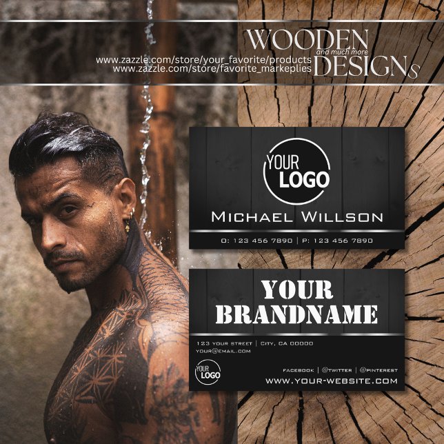 Vita och svarta träskivor Trä Grain-Logotyp Visitkort (Skapare uppladdad)