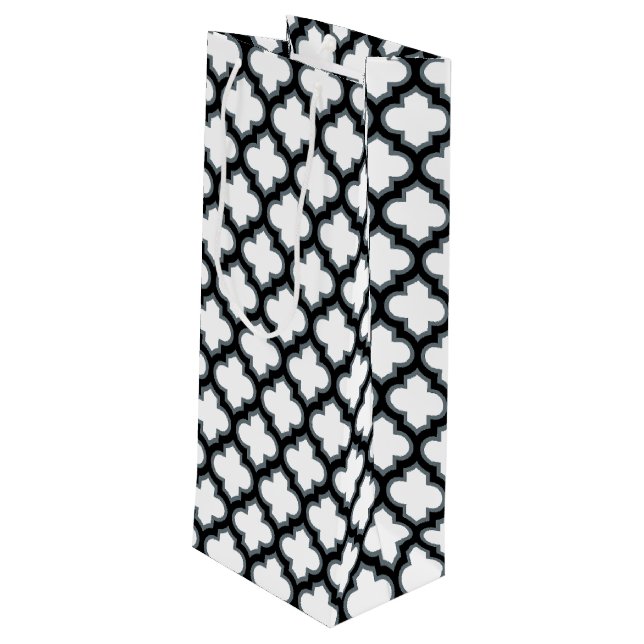 Vita och svarta trellis, lattice, quatrefoil (Baksidan Vinklad)