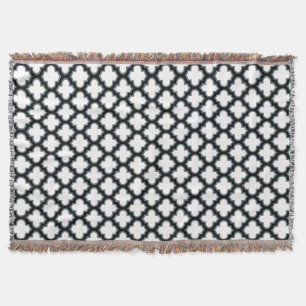 Vita och svarta trellis, lattice, quatrefoil filt