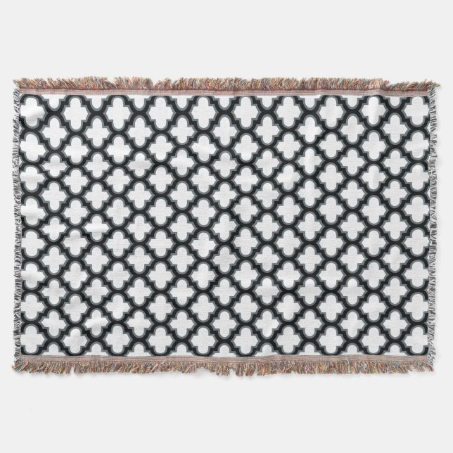 Vita och svarta trellis, lattice, quatrefoil filt (Framsidan)