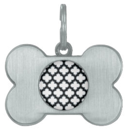 Vita och svarta trellis, lattice, quatrefoil ID-bricka husdjur