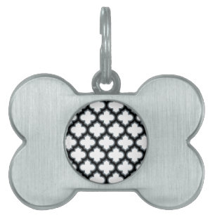 Vita och svarta trellis, lattice, quatrefoil ID-bricka husdjur