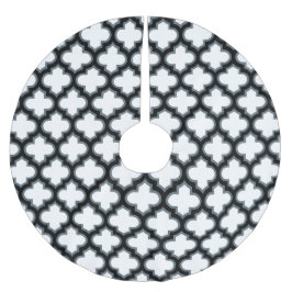 Vita och svarta trellis, lattice, quatrefoil julgransmatta borstad polyester