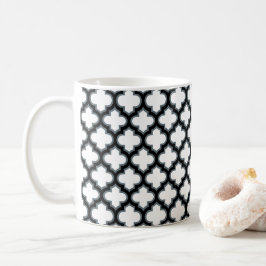 Vita och svarta trellis, lattice, quatrefoil kaffemugg