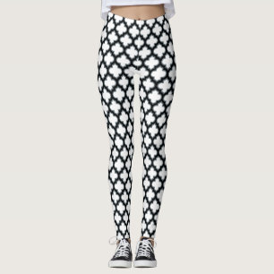 Vita och svarta trellis, lattice, quatrefoil leggings