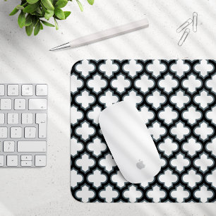 Vita och svarta trellis, lattice, quatrefoil musmatta