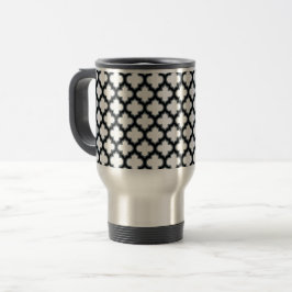 Vita och svarta trellis, lattice, quatrefoil resemugg