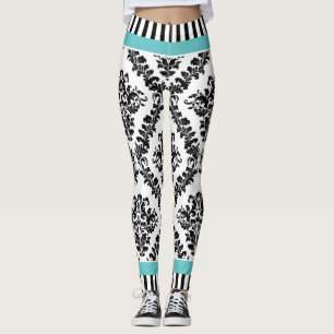Vita och svarta, vita dammmönster och rand leggings