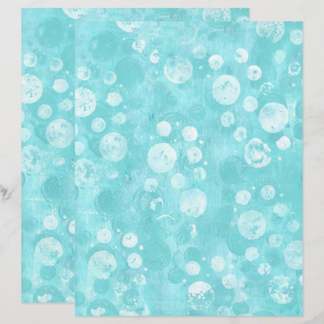 Vita och teal-bubblor på turkos skrapboksfolie (Fram/baksida)