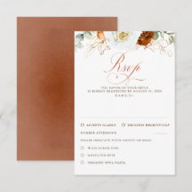 Vita och terrakotta blommor bröllop RSVP