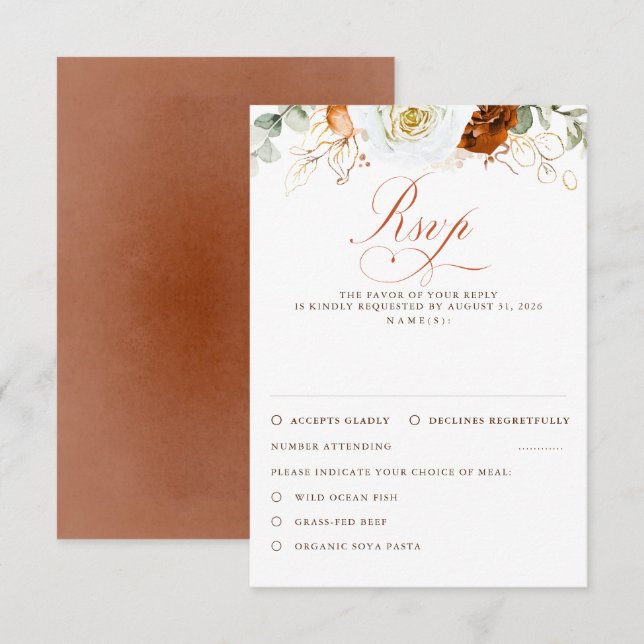 Vita och terrakotta blommor bröllop RSVP OSA Kort (Fram/baksida)