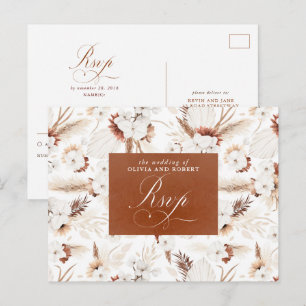 Vita och terrakotta blommor bröllop RSVP Vykort