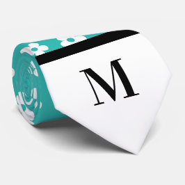 Vita och turkosa Daisy Monogram Necktie Slips