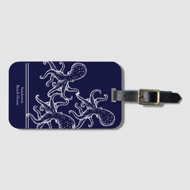 Vita Octopus marinblått havskusten Bagagebricka (Framsida horisontal)
