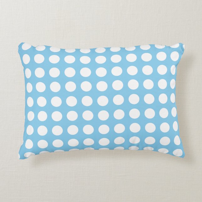 Vita om det Baby blue stora Vågrät Polka dots Prydnadskudde (Framsidan)