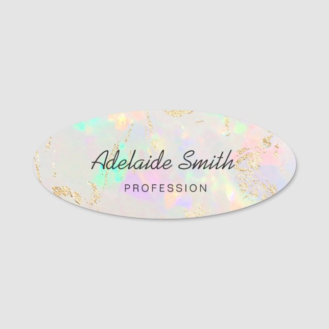 Vita opal- och faux-folie-ventiler guld namn brick namnbricka (Framsida)