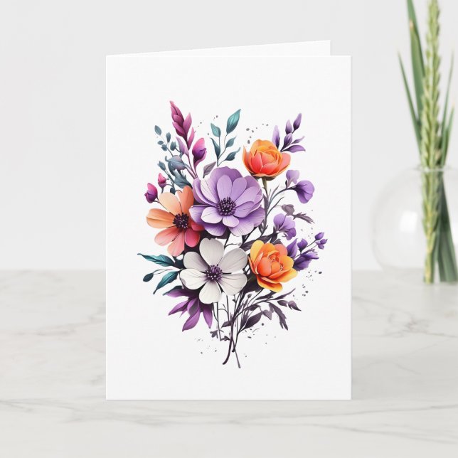Vita Orange Lila White Flowers Blank Kort (Framsida)