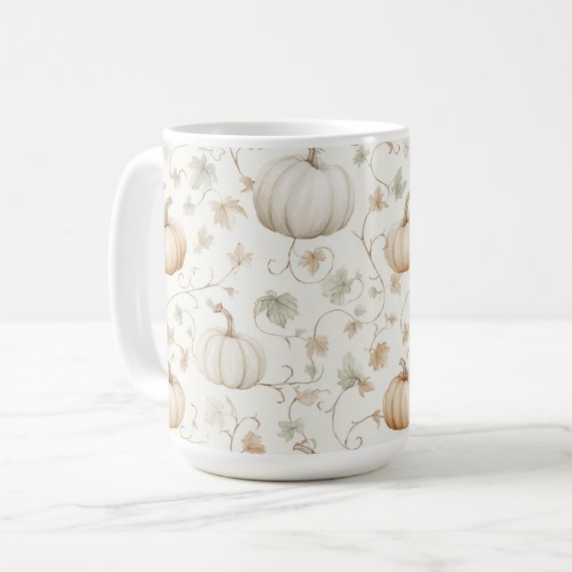 Vita Orange Pumpa Löv Kaffemugg (Framsida vänster)