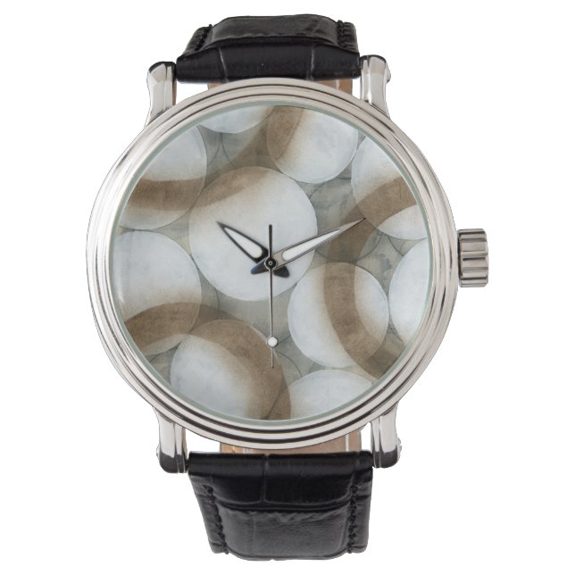 Vita orber och bruna cirklar armbandsur (Framsida)