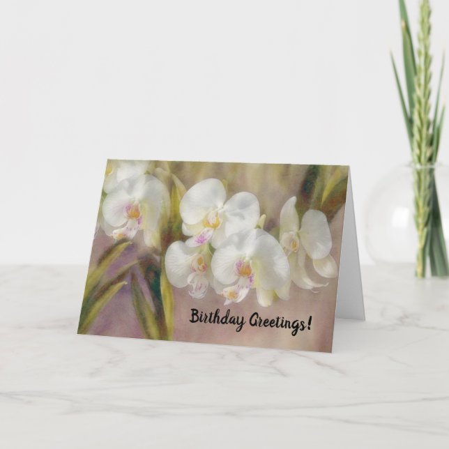 Vita Orchids Blomart Birthday Card Kort (Framsida)