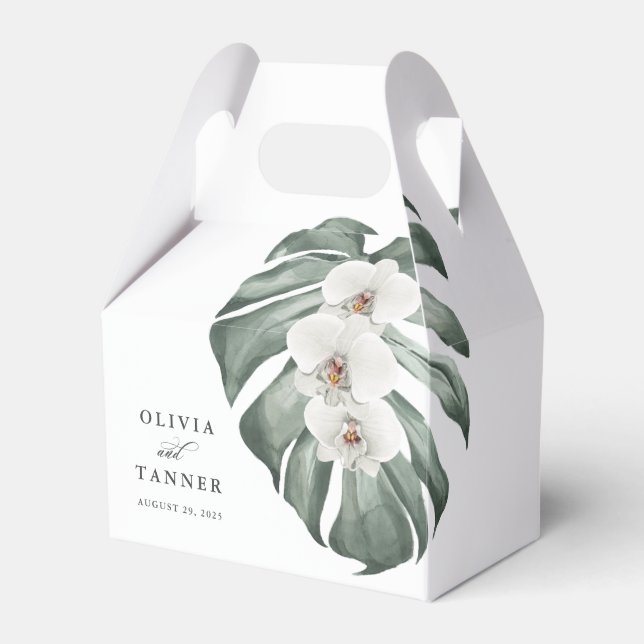 Vita Orchids och den tropiska Blommigten Monstera  Presentaskar (Framsidan Sidan)