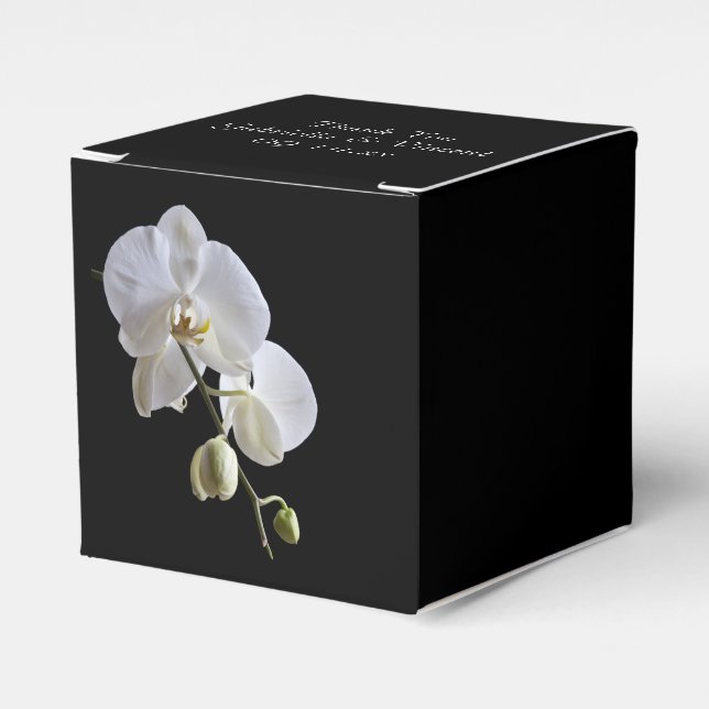 Vita Orchids på Svarta Bröllop Presentaskar (Framsidan Sidan)