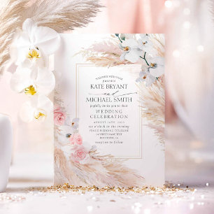 Vita Orchids Ro och Pampas Grass Bröllop Inbjudningar
